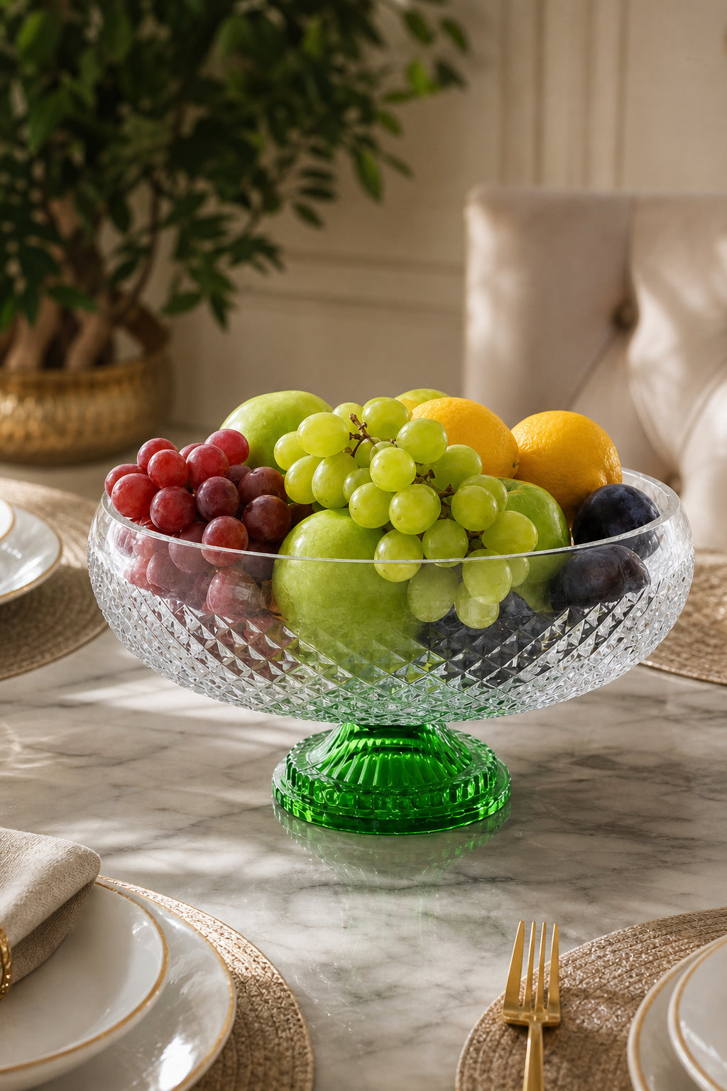 Kesme Kristal Ayaklı Kase 28 cm - Karizma Desen Dekoratif, 1 Adet