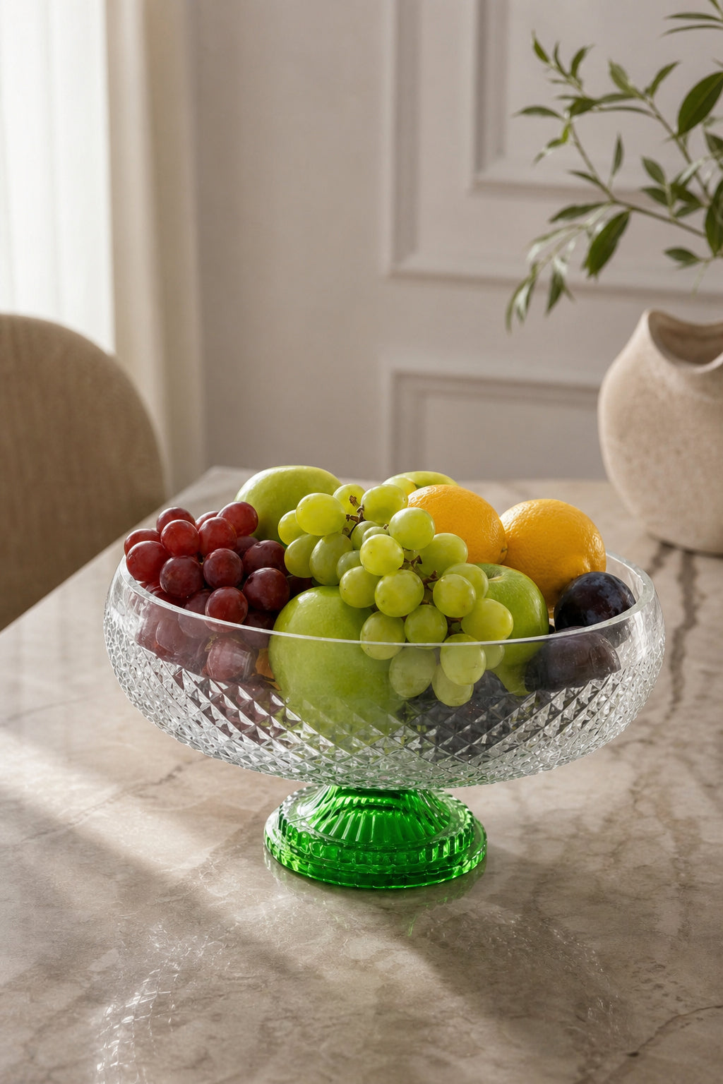 Kesme Kristal Ayaklı Kase 28 cm - Karizma Desen Dekoratif, 1 Adet