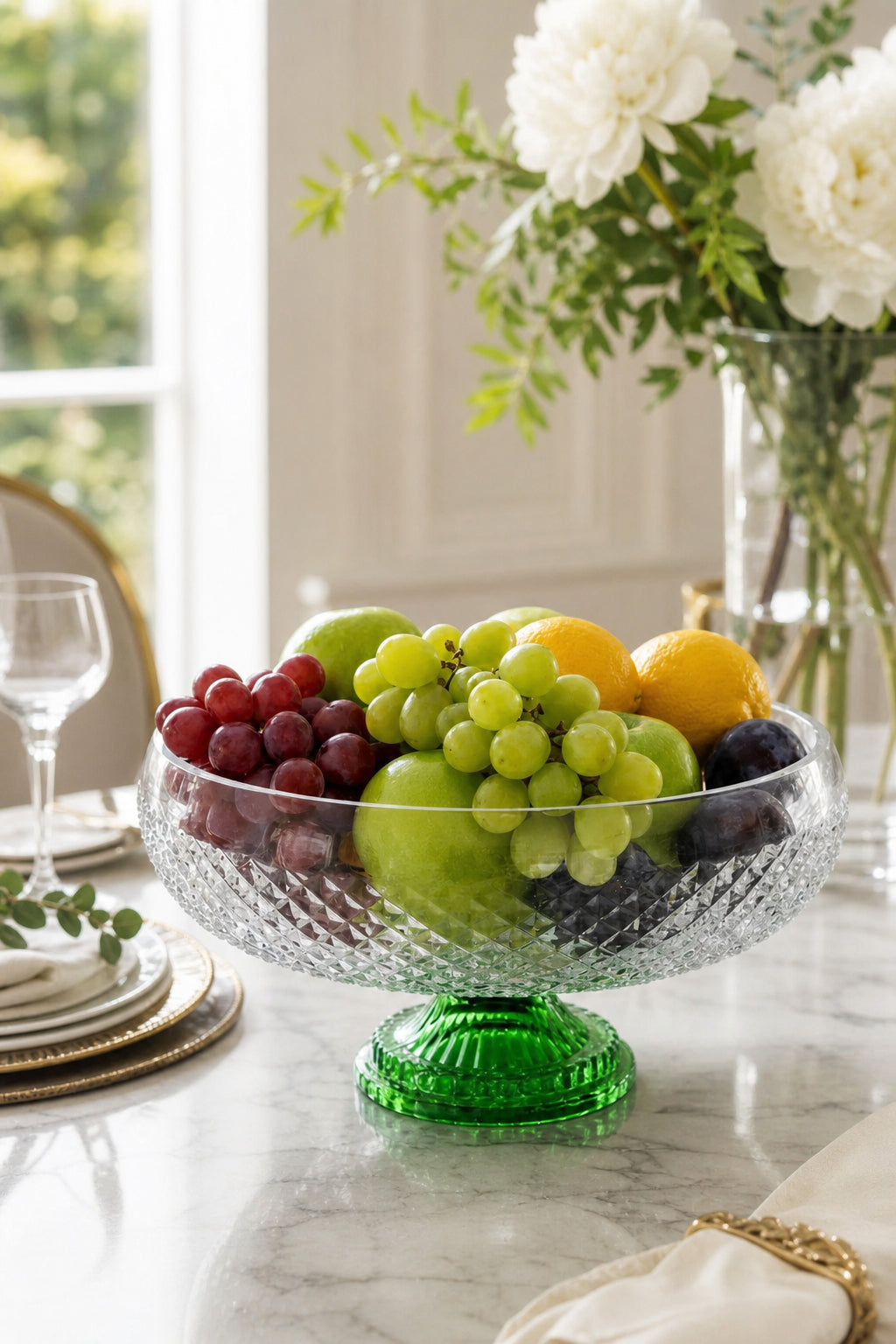 Kesme Kristal Ayaklı Kase 28 cm - Karizma Desen Dekoratif, 1 Adet