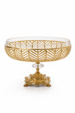 Gold Ayaklı Kesme Kristal Kase 28 cm - Milas Gold Desen Dekoratif, 1 Adet