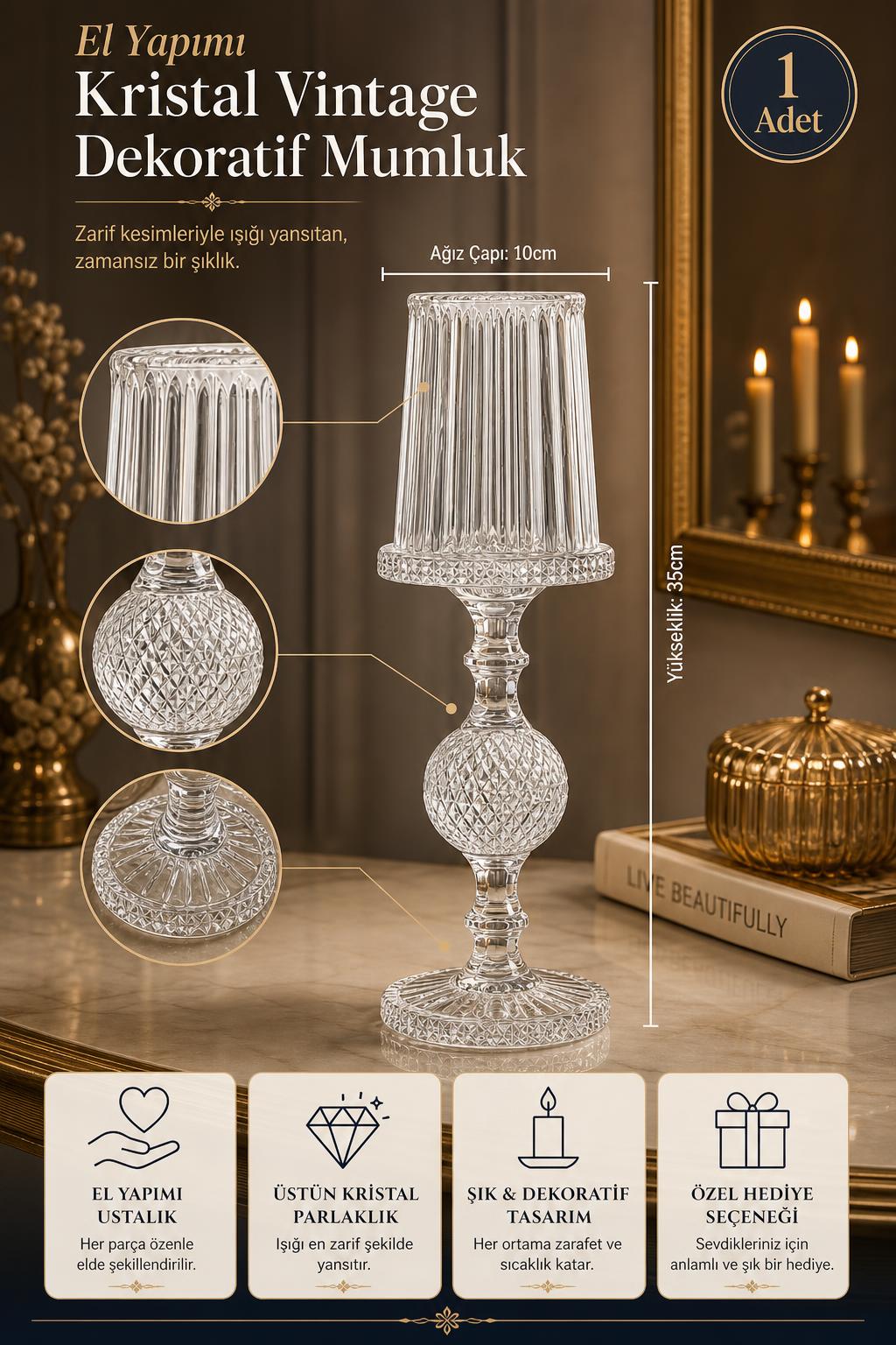 Kristal Mumluk - Vintage Dekoratif Mumluk. 1 Adet