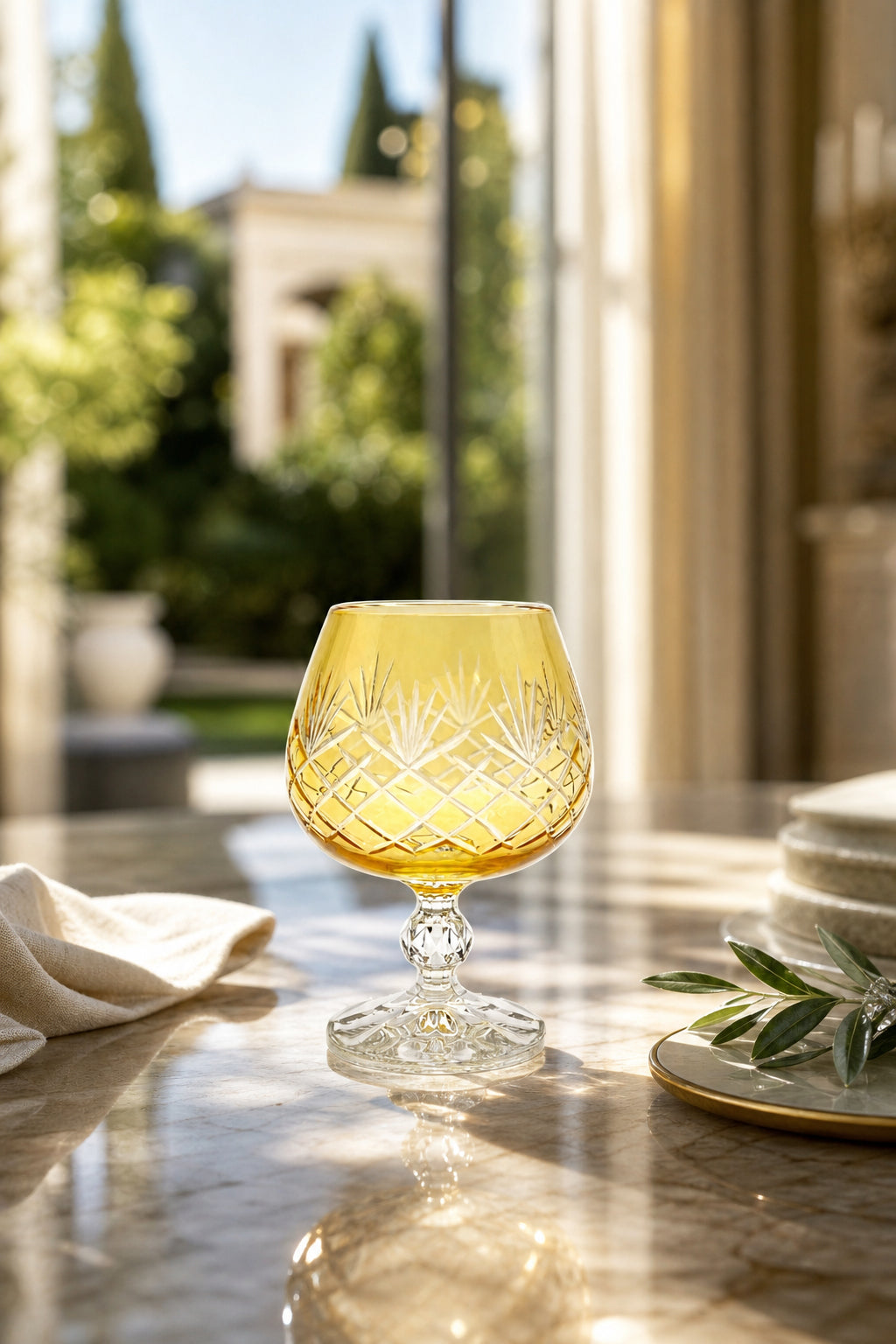 Sarı Bohemia Kristal Ayaklı Kadeh 250 cc - Kahve Yanı Su Bardağı, 1 Adet
