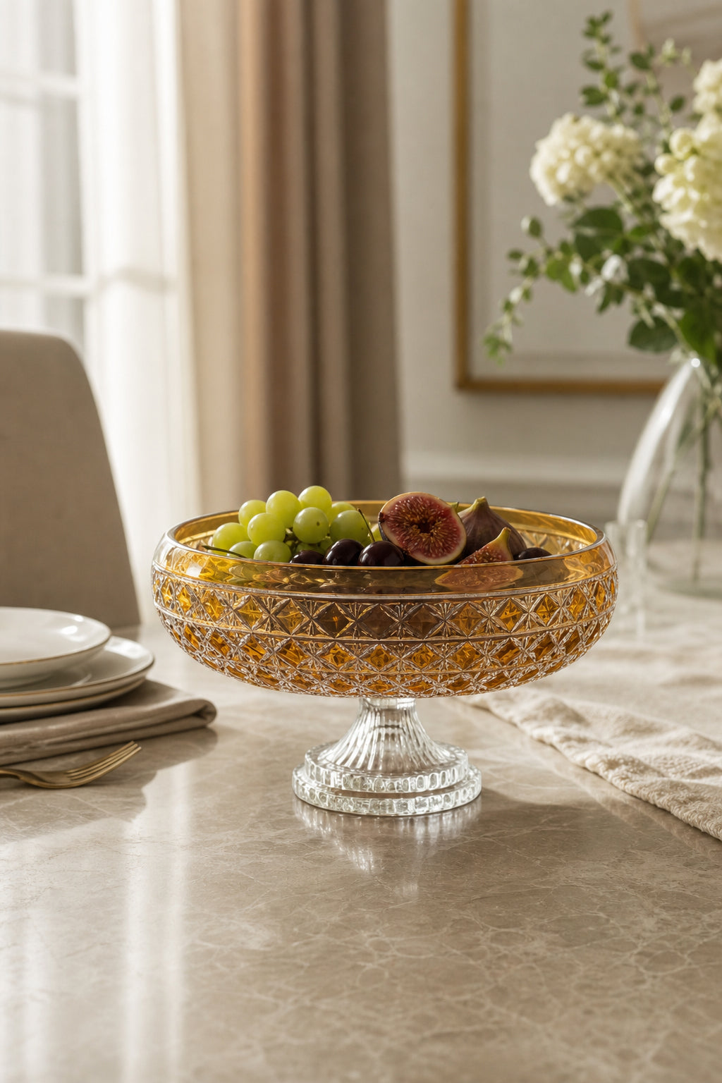 Kristal Sunum Kasesi 28 cm - Desenli Dekoratif Sofra Kasesi, 1 Adet