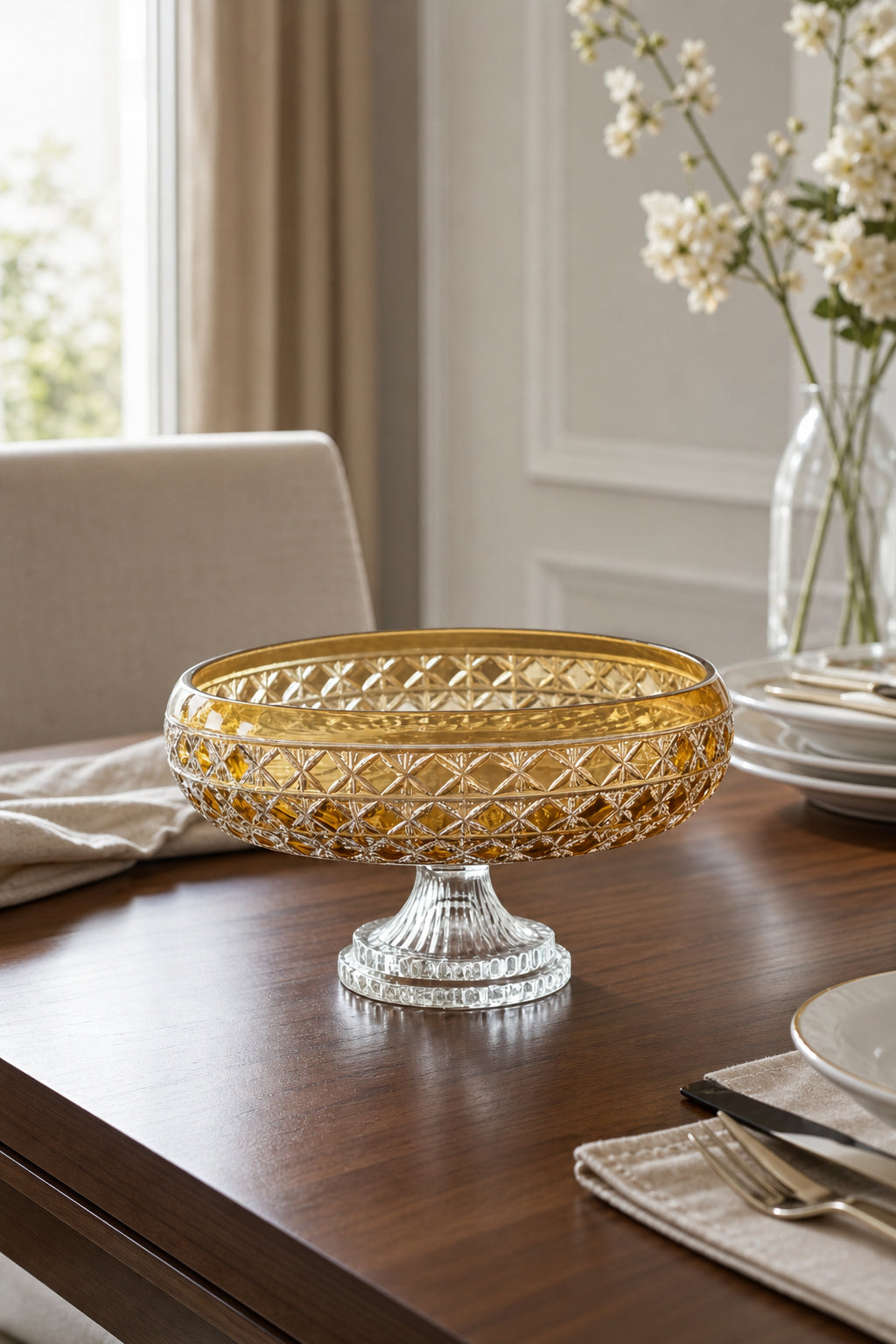 Kristal Sunum Kasesi 28 cm - Desenli Dekoratif Sofra Kasesi, 1 Adet