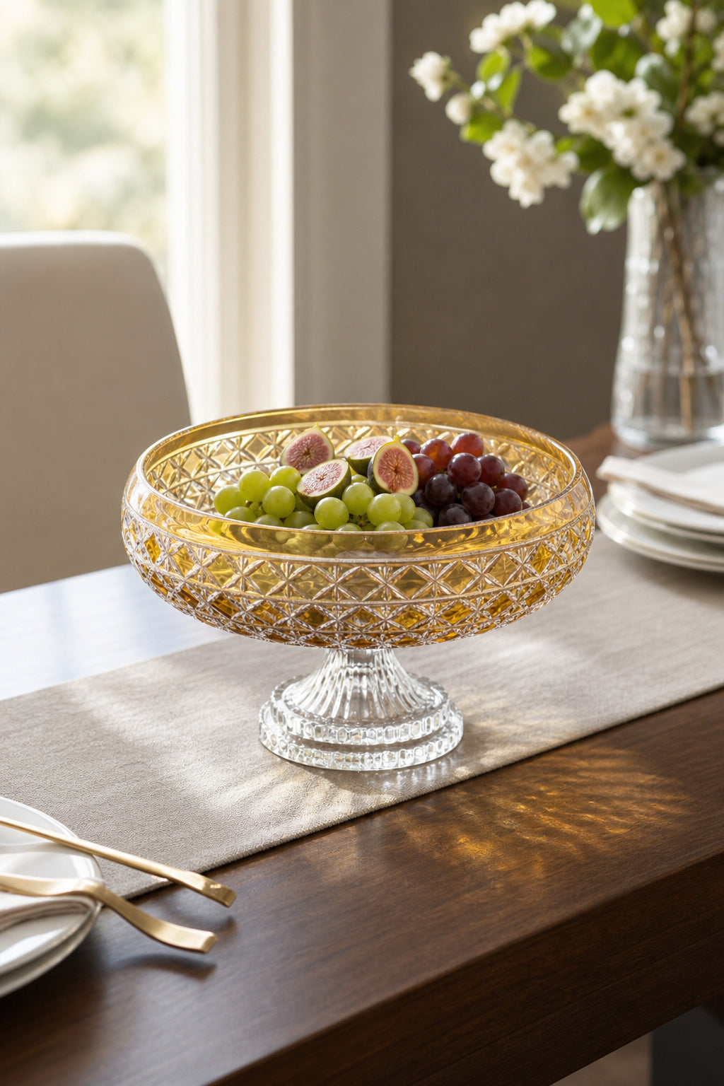 Kristal Sunum Kasesi 28 cm - Desenli Dekoratif Sofra Kasesi, 1 Adet