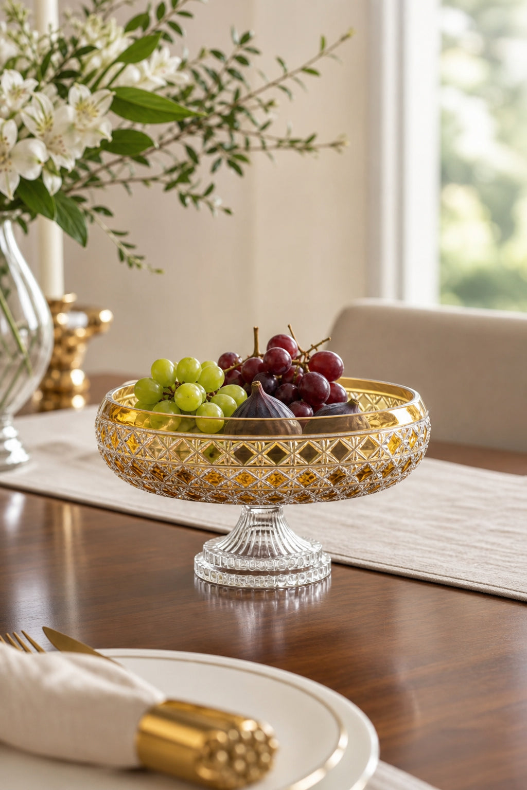 Kristal Sunum Kasesi 28 cm - Desenli Dekoratif Sofra Kasesi, 1 Adet