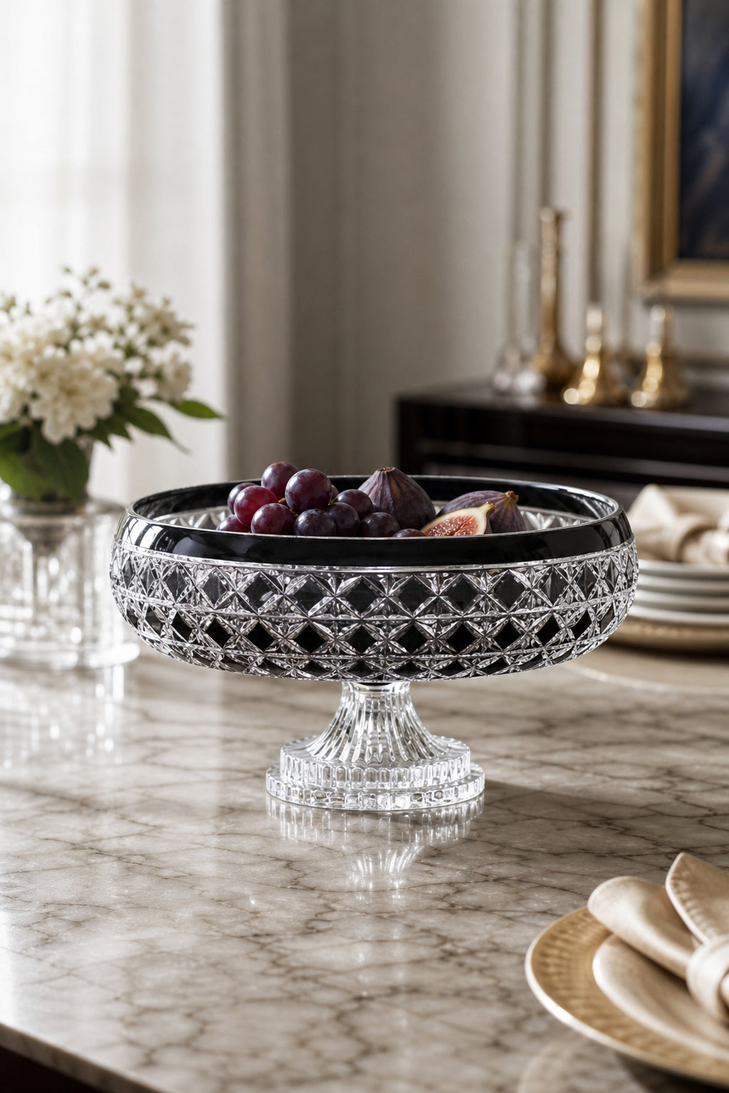 Kristal Sunum Kasesi 28 cm - Desenli Dekoratif Sofra Kasesi, 1 Adet