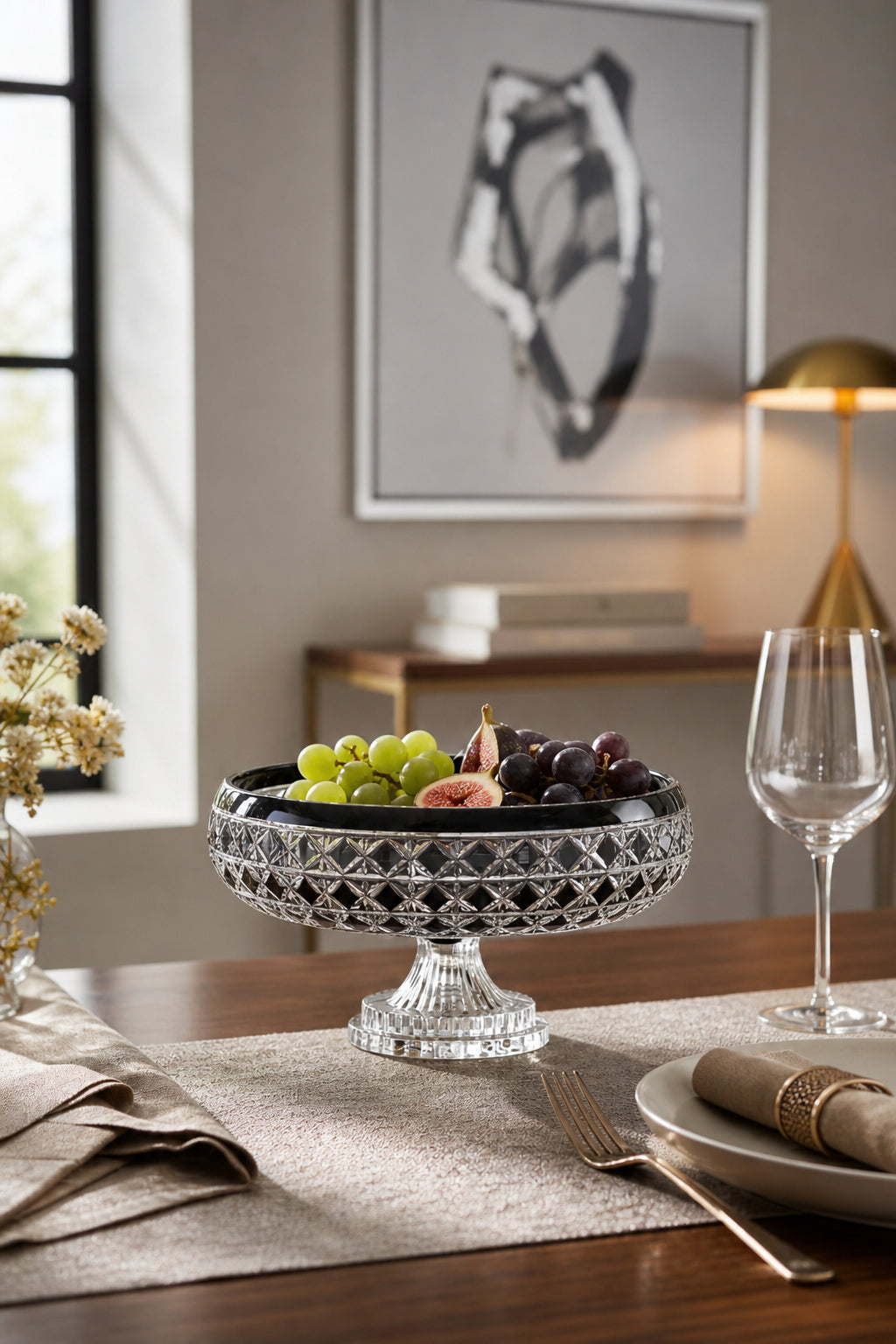 Kristal Sunum Kasesi 28 cm - Desenli Dekoratif Sofra Kasesi, 1 Adet