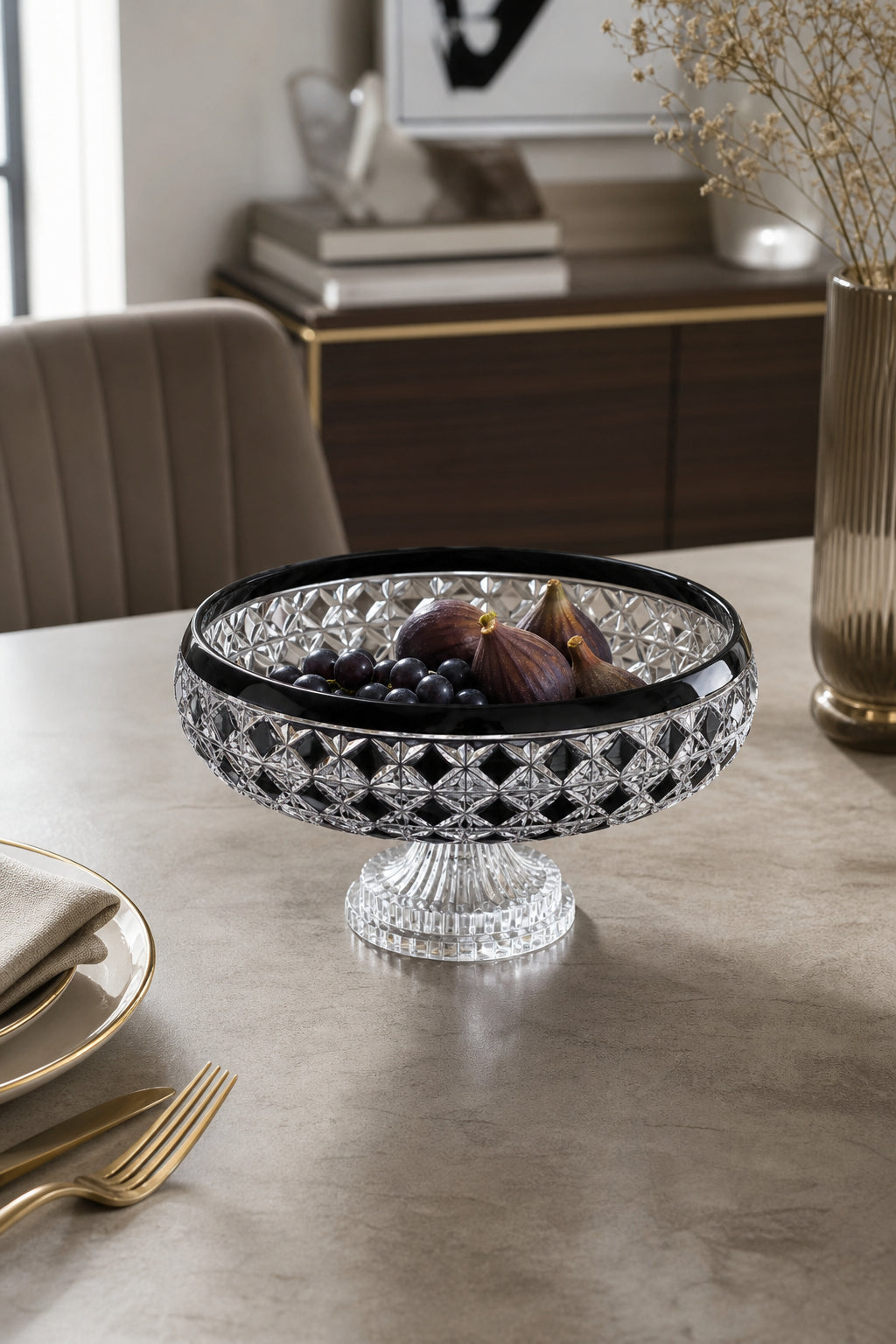 Kristal Sunum Kasesi 28 cm - Desenli Dekoratif Sofra Kasesi, 1 Adet