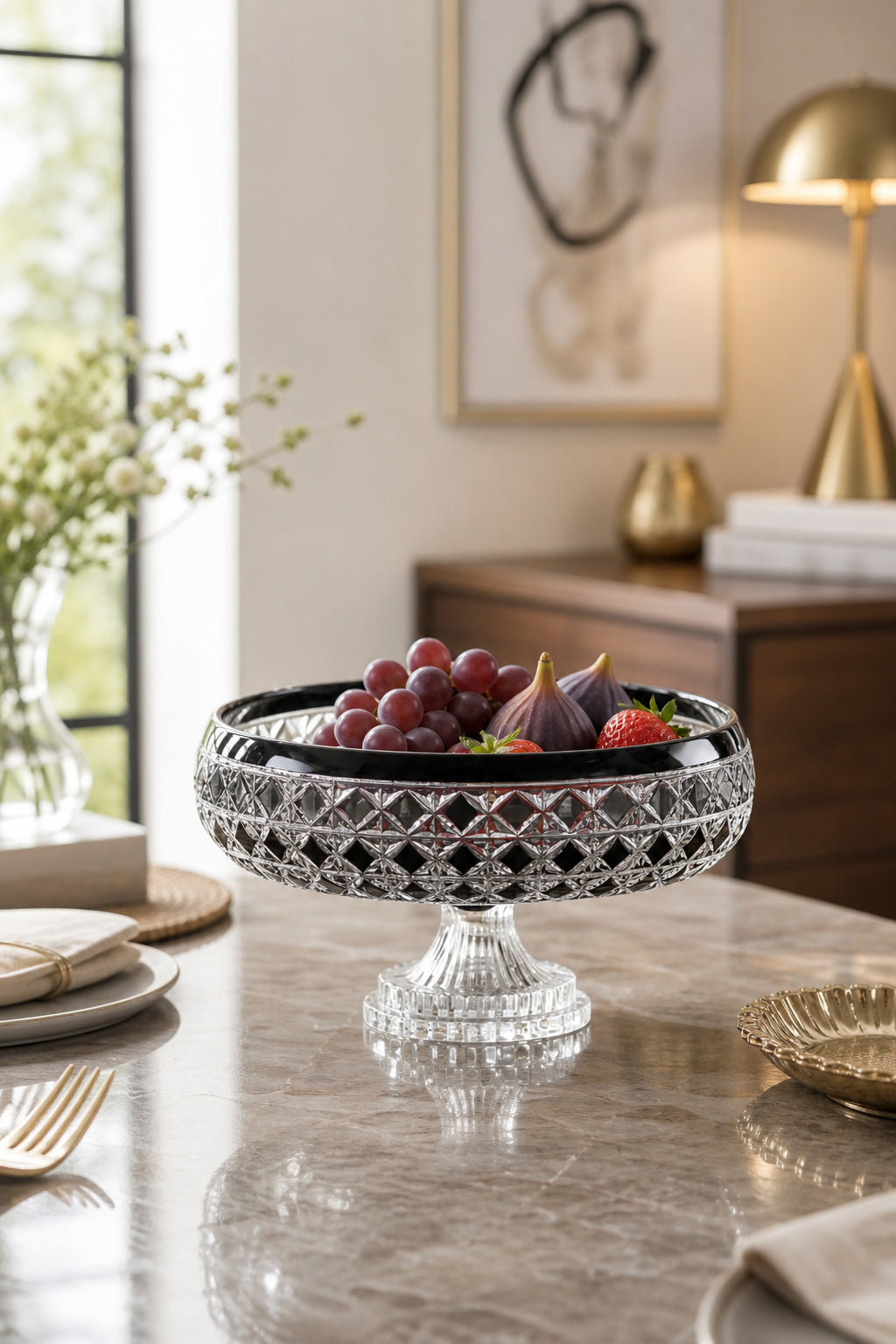 Kristal Sunum Kasesi 28 cm - Desenli Dekoratif Sofra Kasesi, 1 Adet