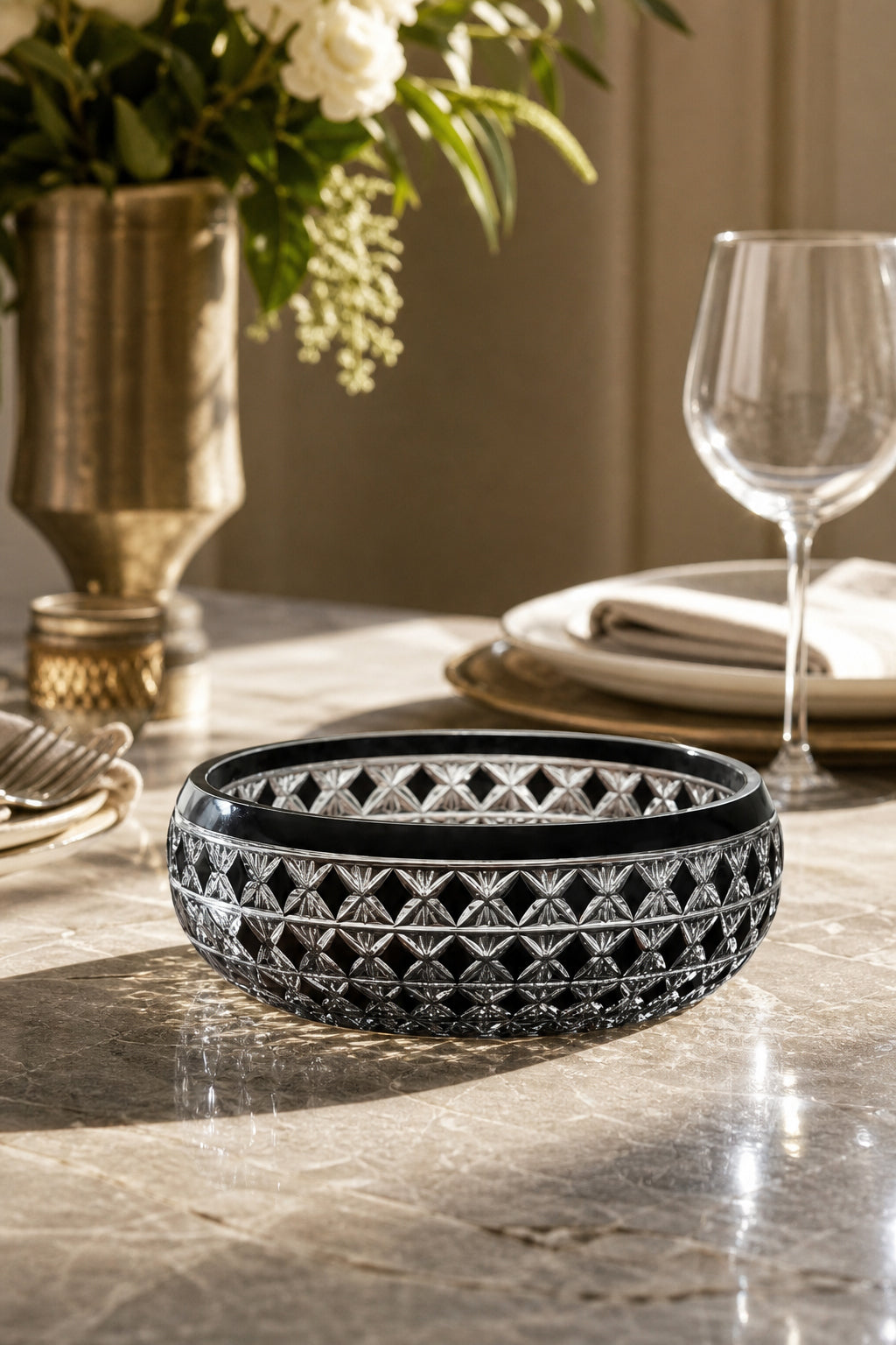 Kristal Sunum Kasesi 28 cm - Desenli Dekoratif Sofra Kasesi, 1 Adet