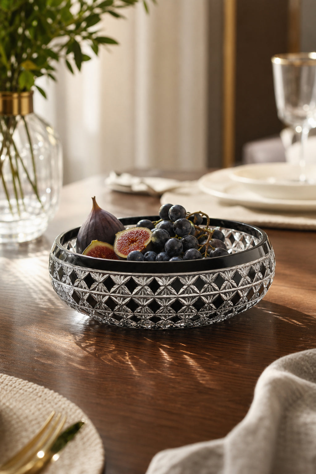 Kristal Sunum Kasesi 28 cm - Desenli Dekoratif Sofra Kasesi, 1 Adet