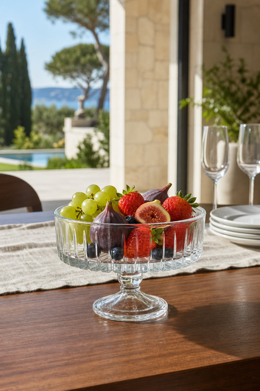 Kesme Kristal Meyvelik 25 cm - Vertical Desen Sofra Sunum Kasesi, 1 Adet