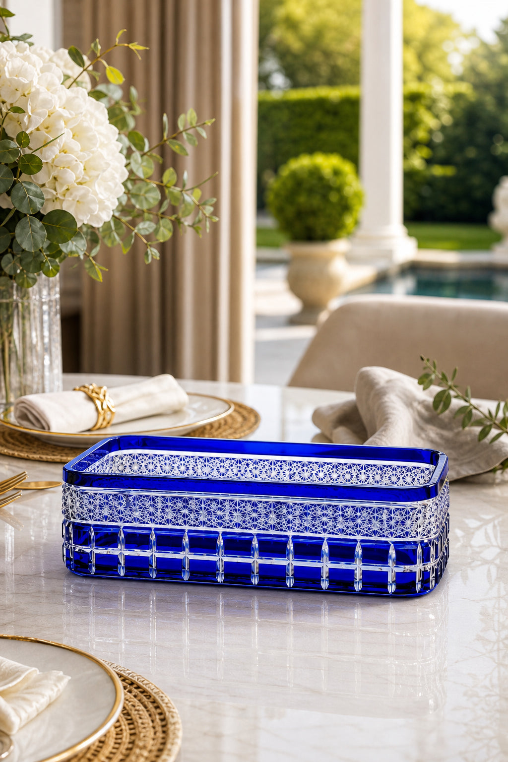 Kesme Kristal Baton Sunum Kasesi 12x24 cm - Cleopatra Desen Dekoratif Sofra Kasesi, 1 Adet