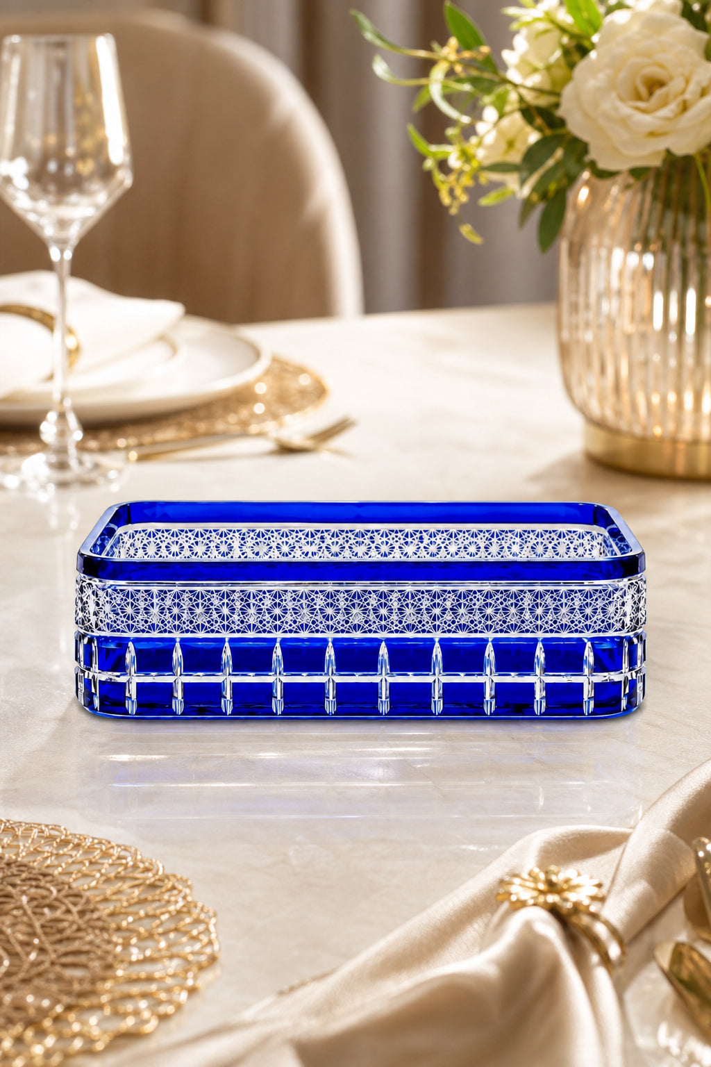 Kesme Kristal Baton Sunum Kasesi 12x24 cm - Cleopatra Desen Dekoratif Sofra Kasesi, 1 Adet