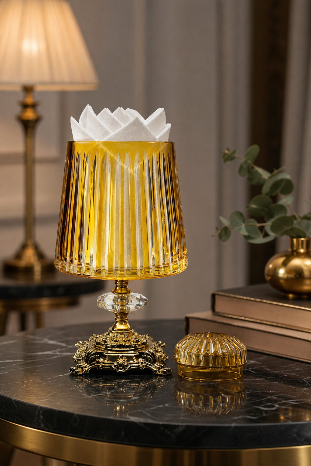 Kesme Kristal Kapaklı Peçetelik - Merkür Vertical Desen Dekoratif Sunumluk, 1 Adet