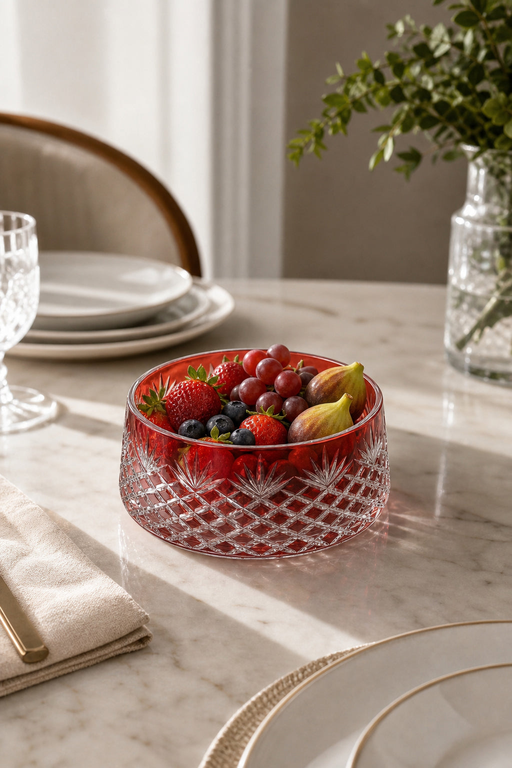 Kesme Kristal Meyvelik - Püskül Desen Sunumluk Kase, 1 Adet