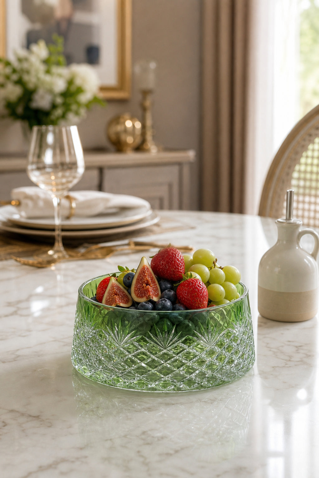 Kesme Kristal Meyvelik - Püskül Desen Sunumluk Kase, 1 Adet
