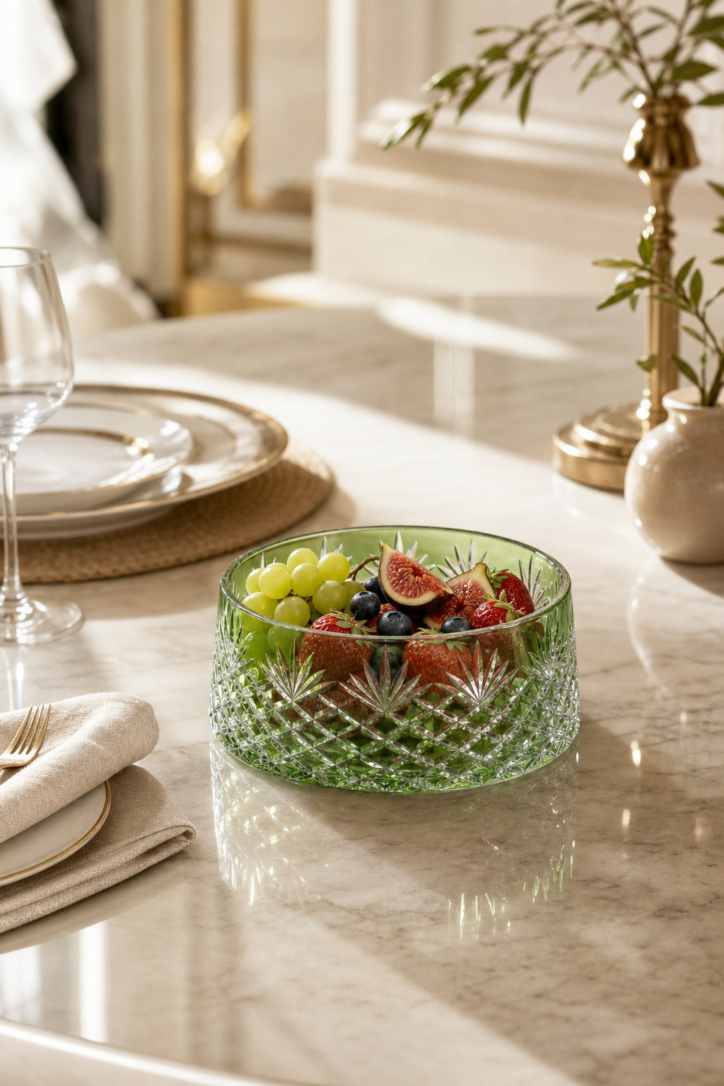 Kesme Kristal Meyvelik - Püskül Desen Sunumluk Kase, 1 Adet