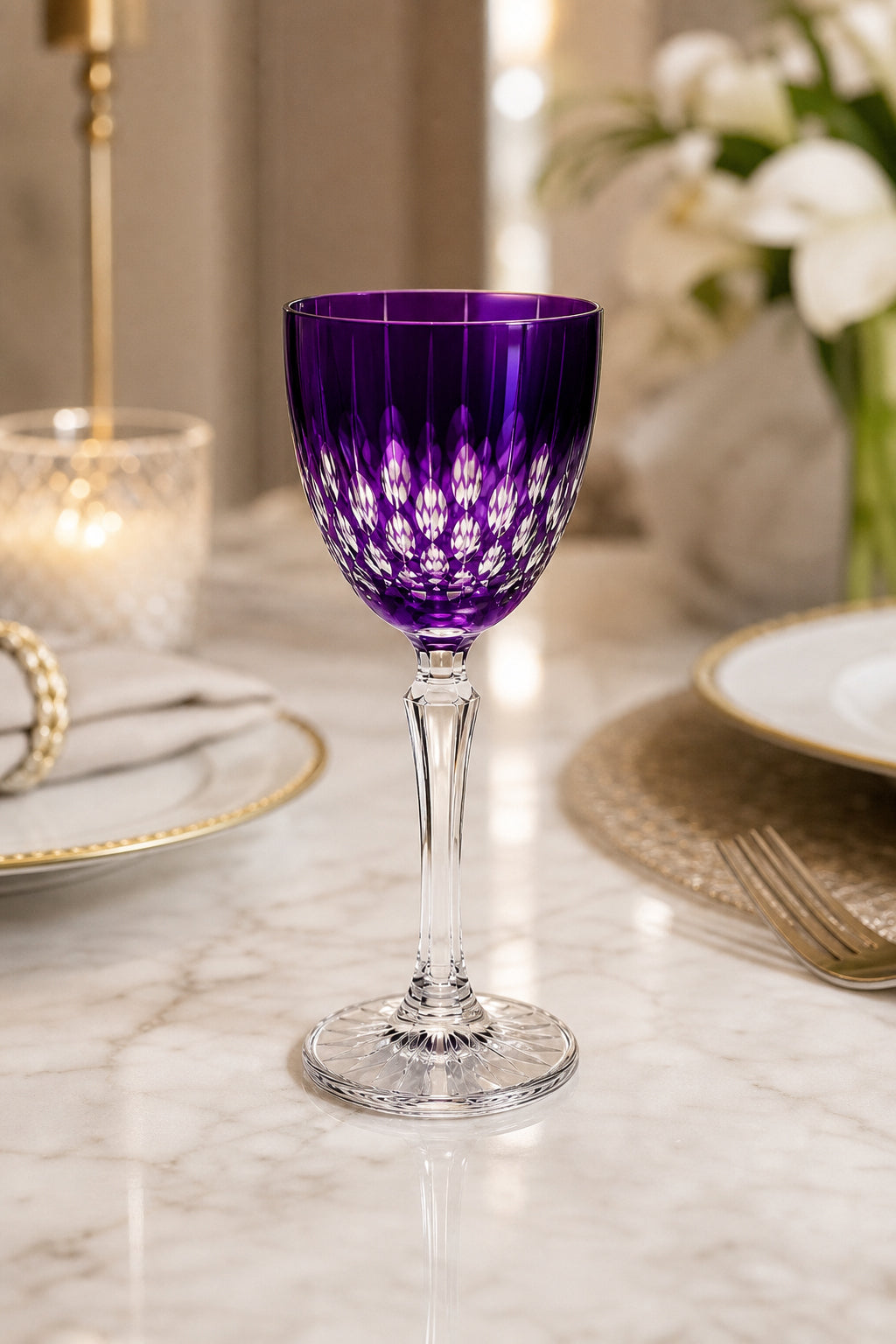 Kesme Kristal Ayaklı Kadeh 165 cc - Damla Desen Lüks Kadeh, 1 Adet