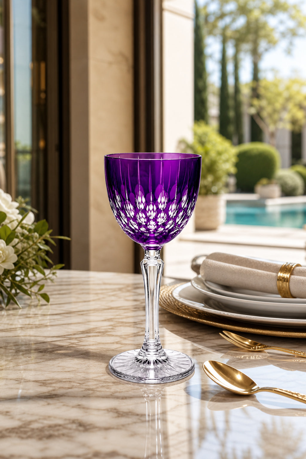 Kesme Kristal Ayaklı Kadeh 165 cc - Damla Desen Lüks Kadeh, 1 Adet