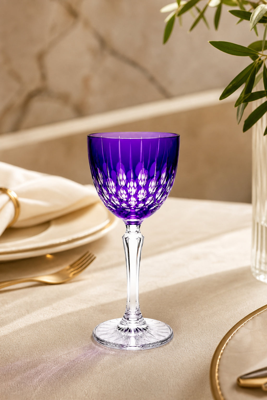 Kesme Kristal Ayaklı Kadeh 165 cc - Damla Desen Lüks Kadeh, 1 Adet