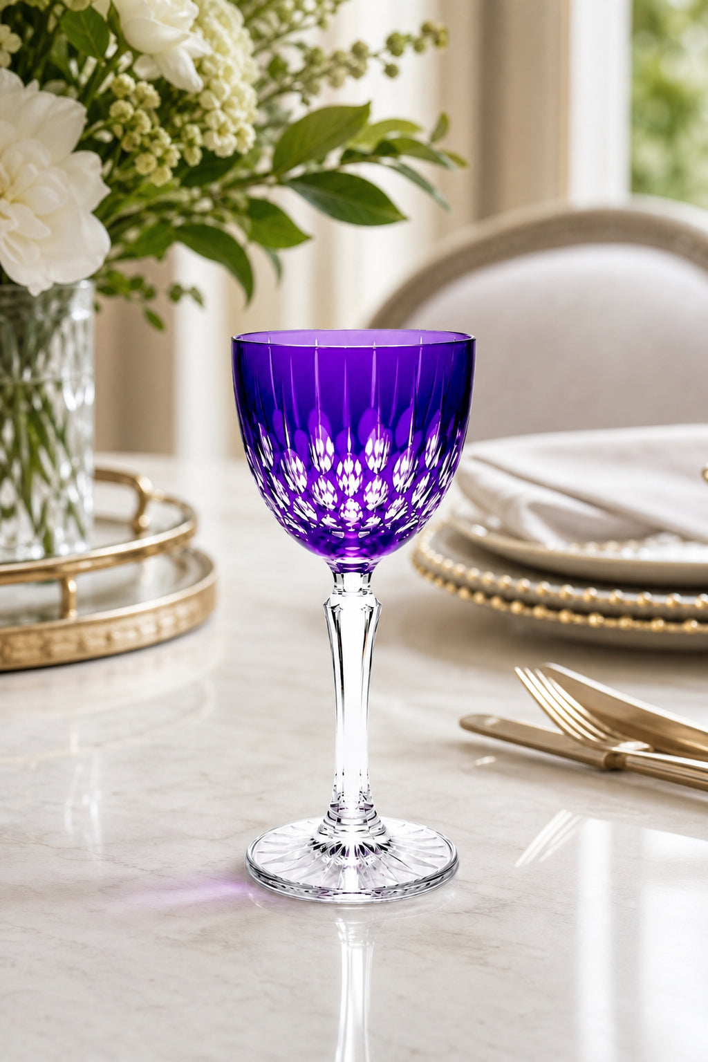 Kesme Kristal Ayaklı Kadeh 165 cc - Damla Desen Lüks Kadeh, 1 Adet