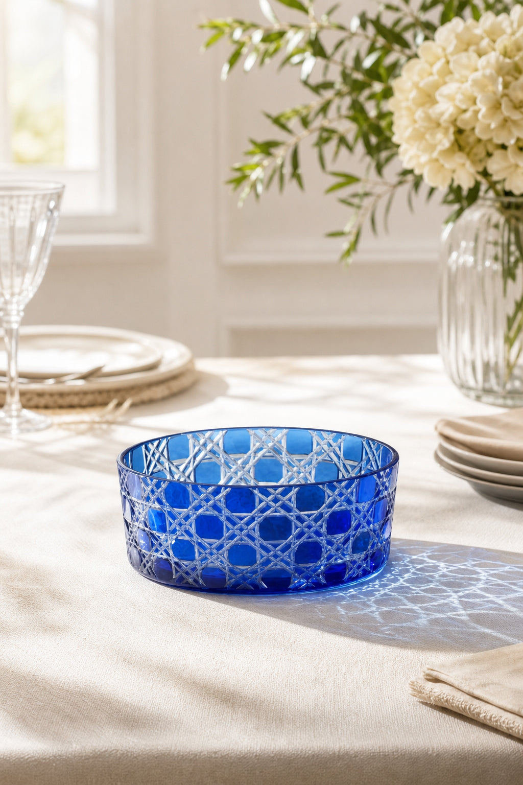 Kesme Kristal Kase 25 cm - Petek Desen Dekoratif, 1 Adet