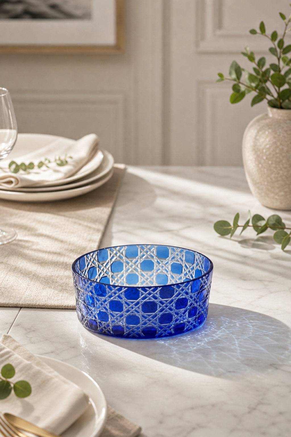 Kesme Kristal Kase 25 cm - Petek Desen Dekoratif, 1 Adet