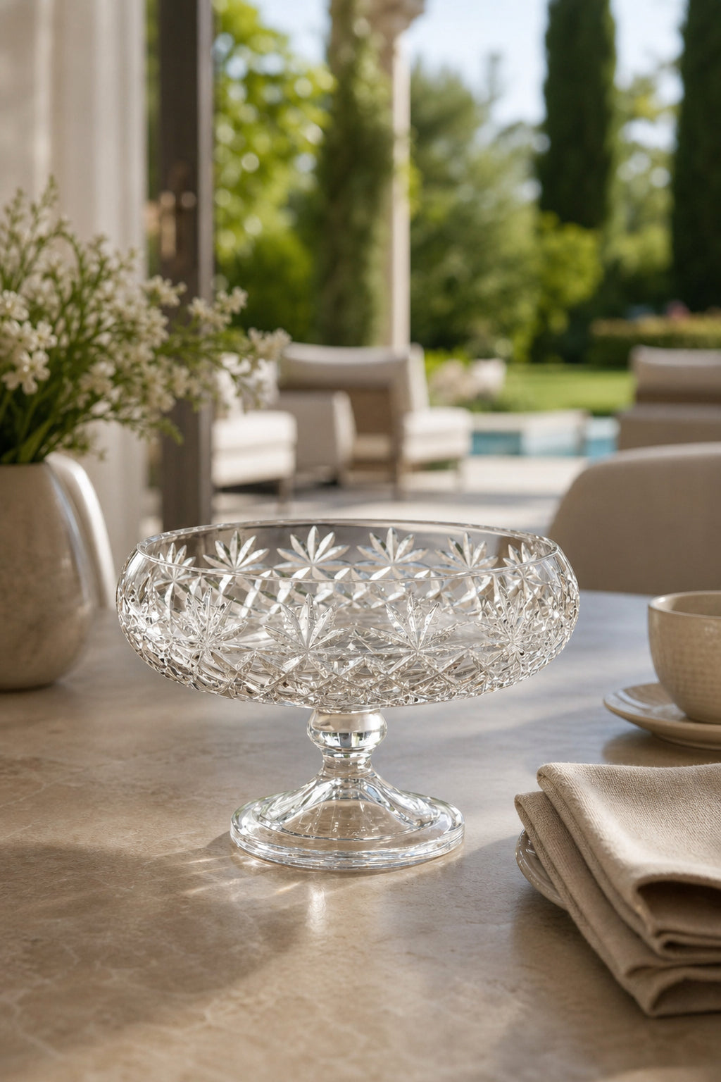 Kristal Sunumluk Kase 28 cm - Palm Desenli Dekoratif Kase, 1 Adet