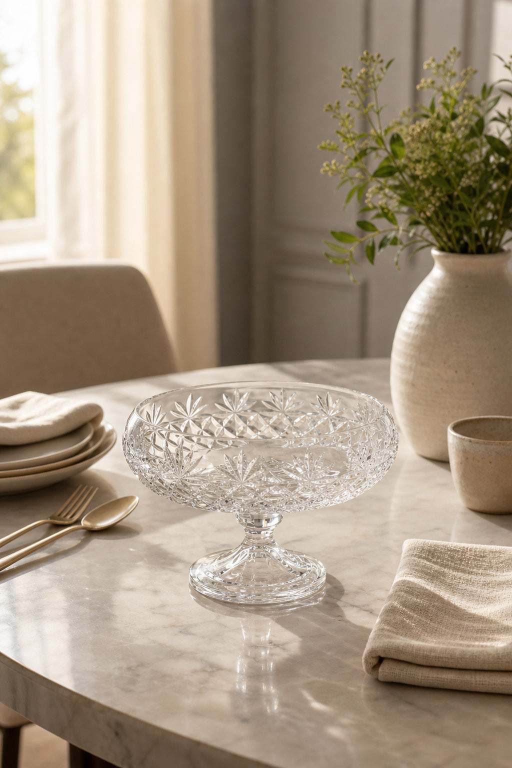 Kristal Sunumluk Kase 28 cm - Palm Desenli Dekoratif Kase, 1 Adet