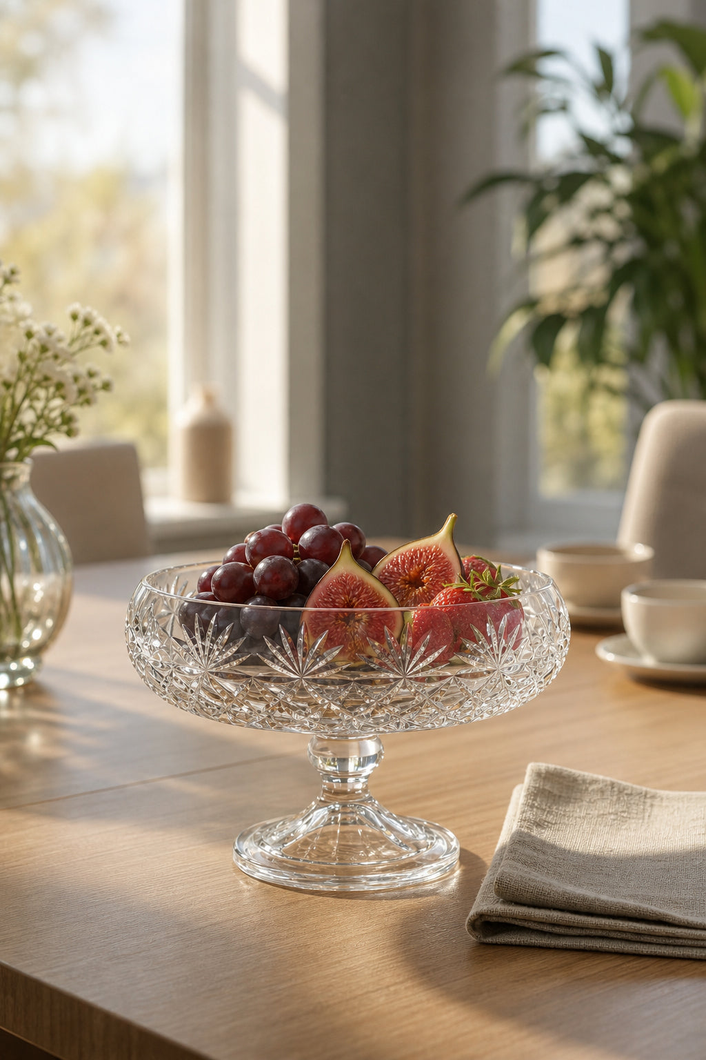 Kristal Sunumluk Kase 28 cm - Palm Desenli Dekoratif Kase, 1 Adet