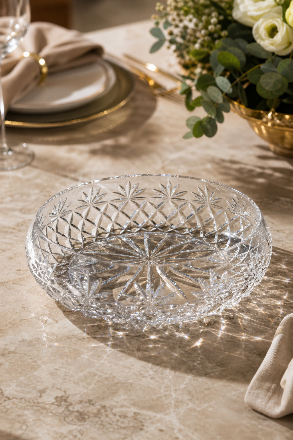 Kristal Sunumluk Kase 28 cm - Palm Desenli Dekoratif Kase, 1 Adet