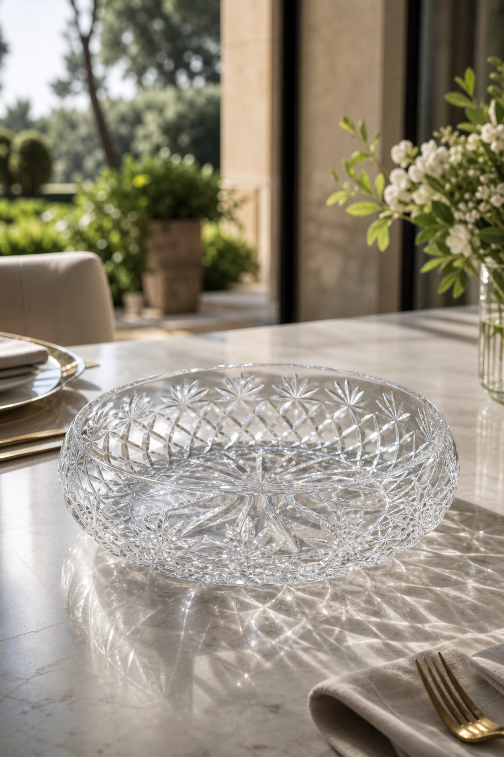 Kristal Sunumluk Kase 28 cm - Palm Desenli Dekoratif Kase, 1 Adet