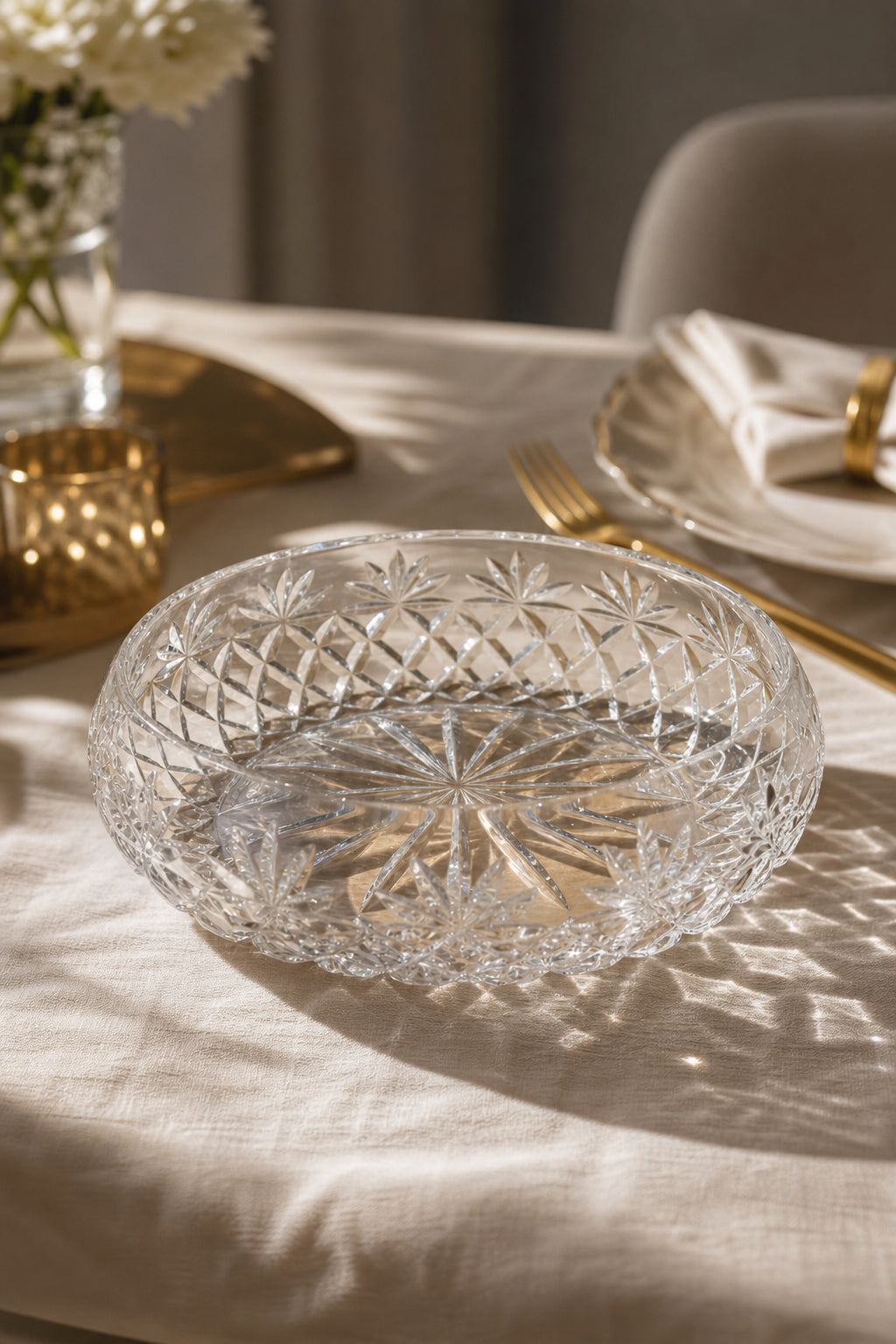 Kristal Sunumluk Kase 28 cm - Palm Desenli Dekoratif Kase, 1 Adet