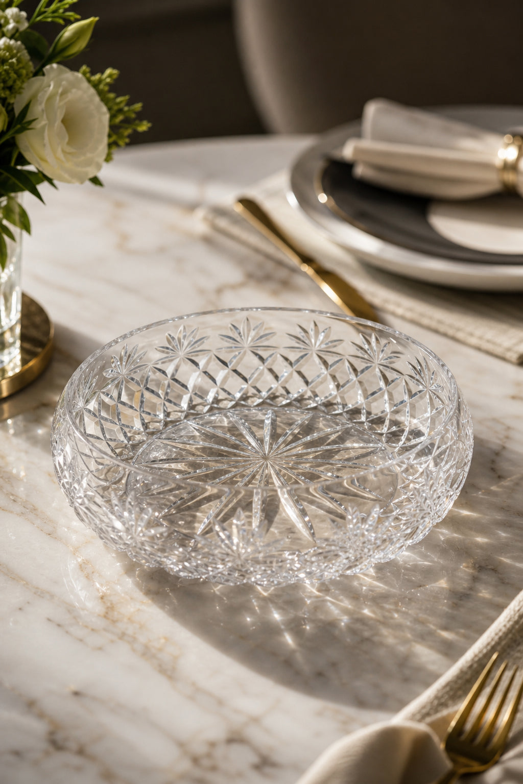 Kristal Sunumluk Kase 28 cm - Palm Desenli Dekoratif Kase, 1 Adet