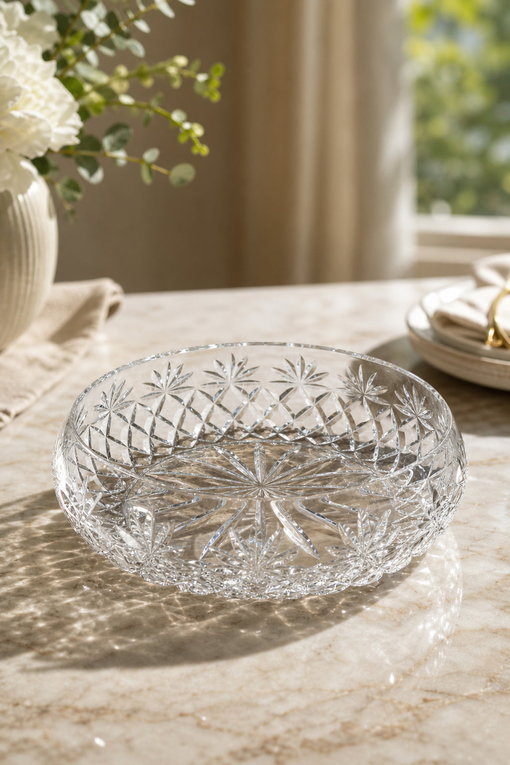 Kristal Sunumluk Kase 28 cm - Palm Desenli Dekoratif Kase, 1 Adet