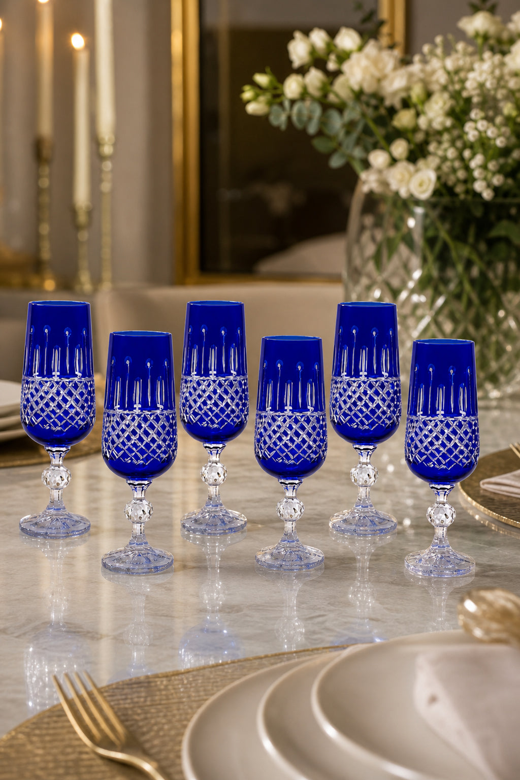 Kesme Kristal Kahve Yanı Su Bardağı - Flüt Model, 6 Adet