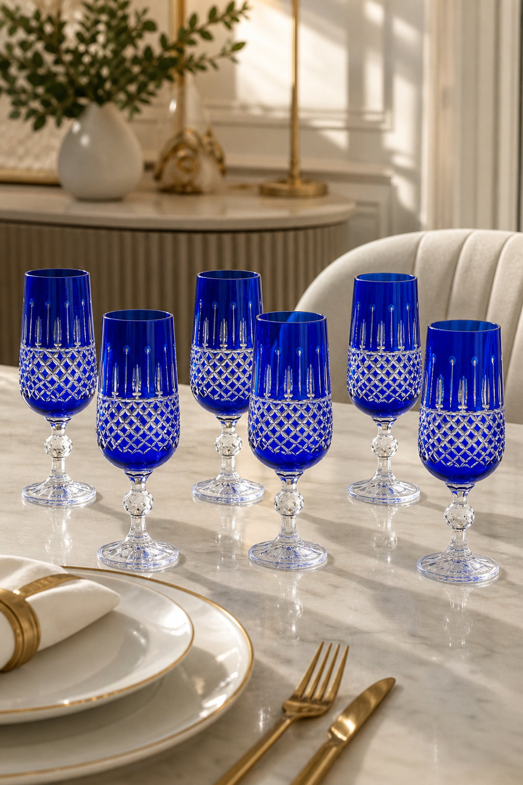 Kesme Kristal Kahve Yanı Su Bardağı - Flüt Model, 6 Adet