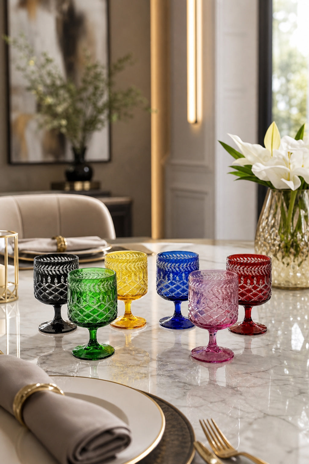 Kristal Bardak Seti 6'lı - Royal Desen Bardak Takımı, 6 Adet