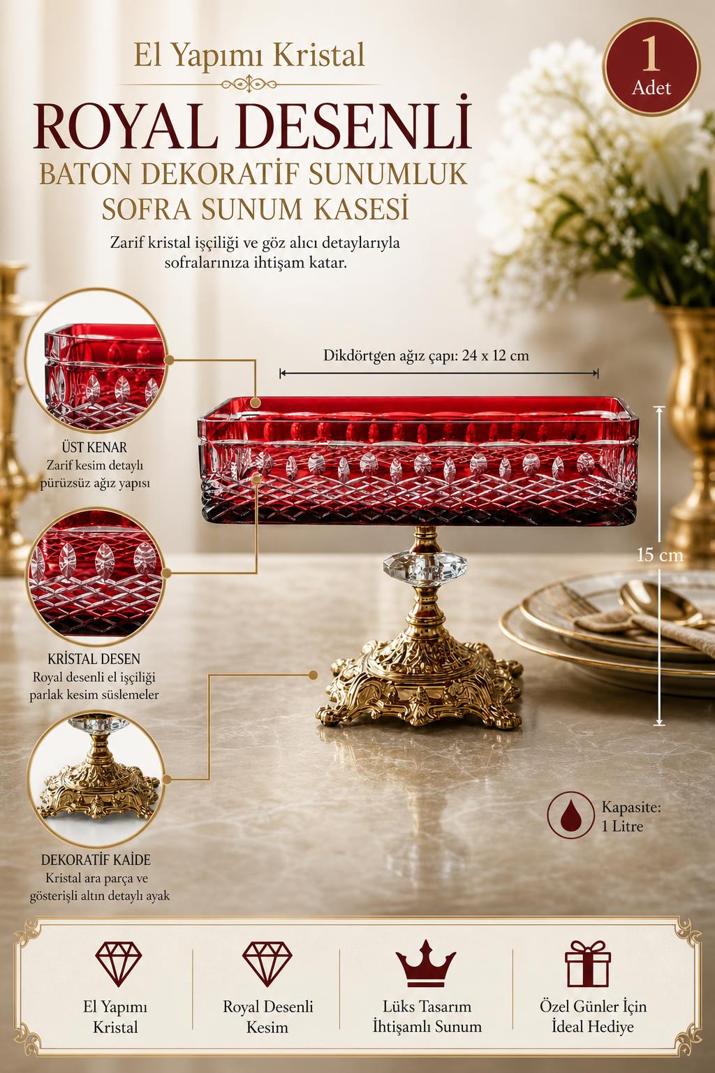 Kristal Baton Sunum Kasesi - Royal Desenli Dekoratif Sofra Kasesi, 1 Adet