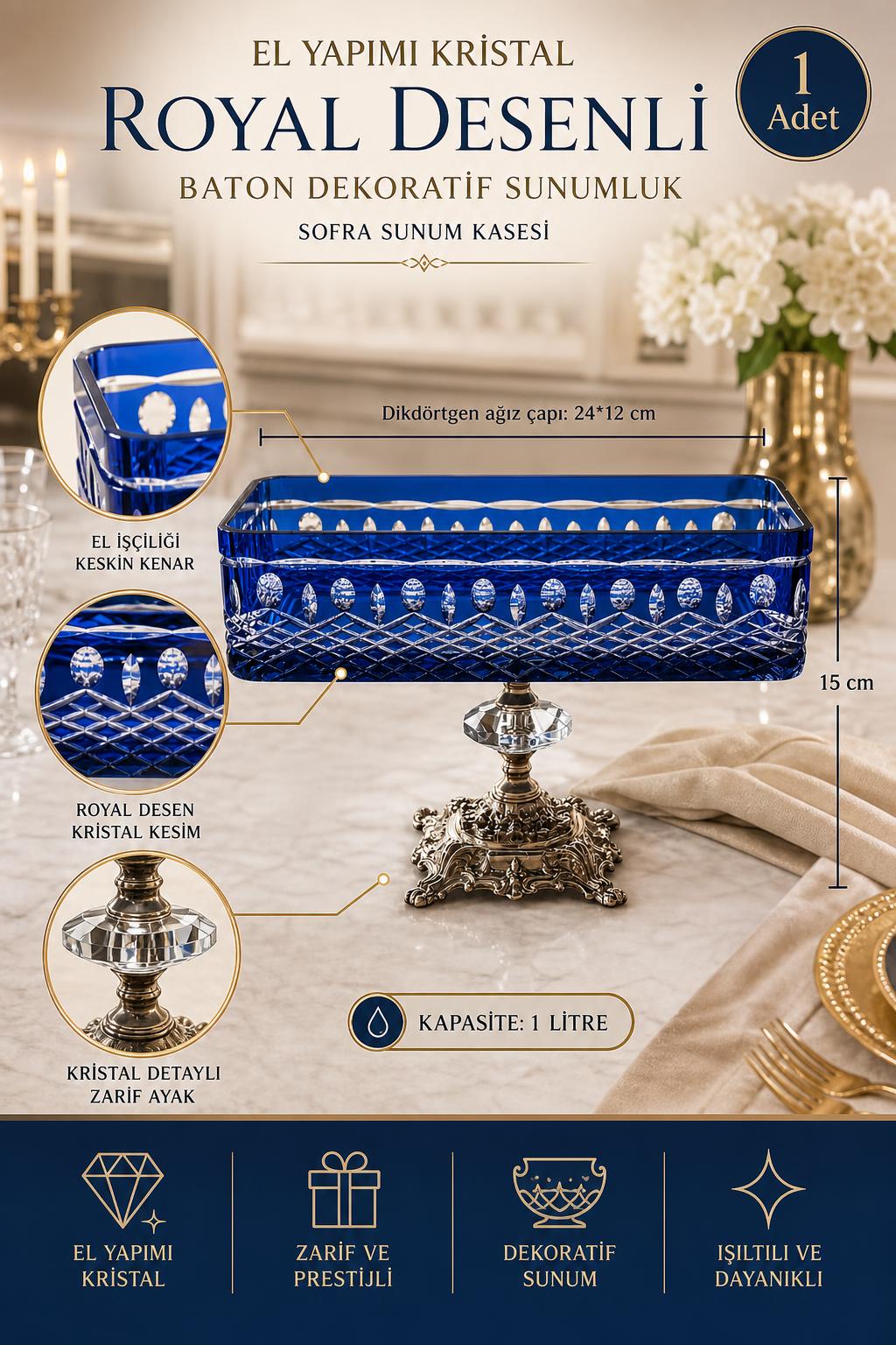 Kristal Baton Sunum Kasesi - Royal Desenli Dekoratif Sofra Kasesi, 1 Adet