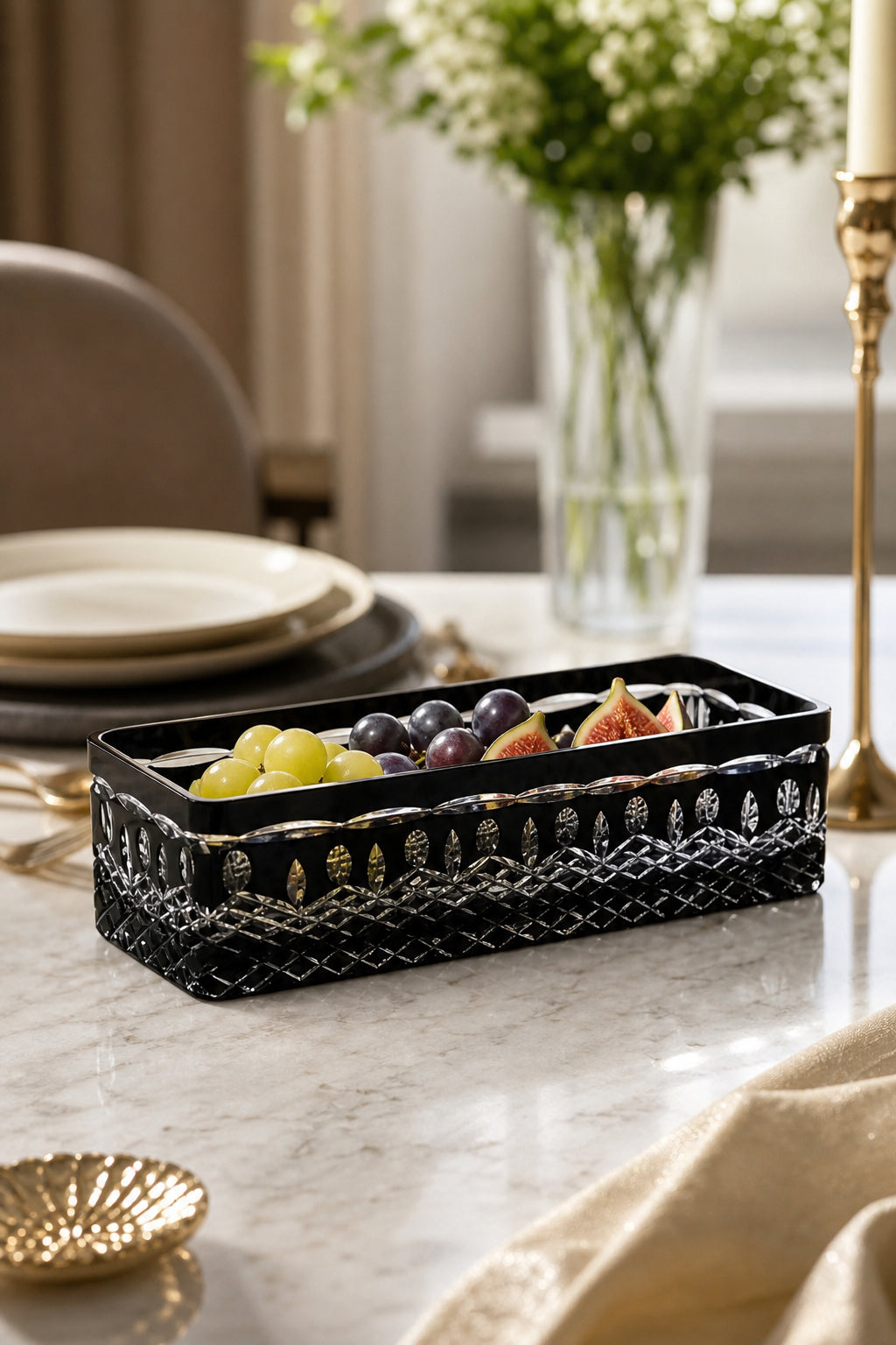 Kristal Baton Sunum Kasesi - Royal Desenli Dekoratif Sofra Kasesi, 1 Adet