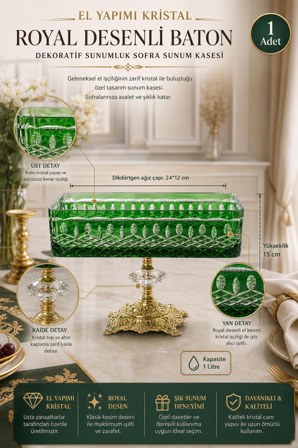Kristal Baton Sunum Kasesi - Royal Desenli Dekoratif Sofra Kasesi, 1 Adet