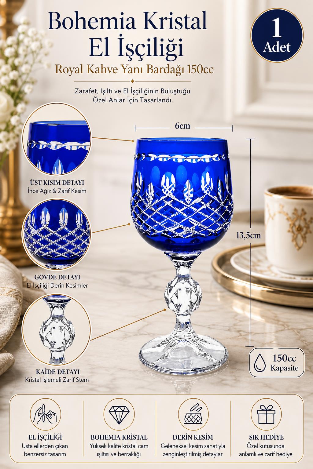 Bohemia Kristal Kahve Yanı Su Bardağı 150 cc - Royal Model, 1 Adet