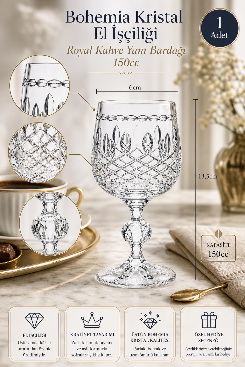 Bohemia Kristal Kahve Yanı Su Bardağı 150 cc - Royal Model, 1 Adet