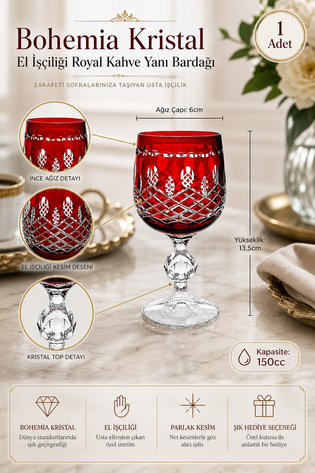 Bohemia Kristal Kahve Yanı Su Bardağı 150 cc - Royal Model, 1 Adet