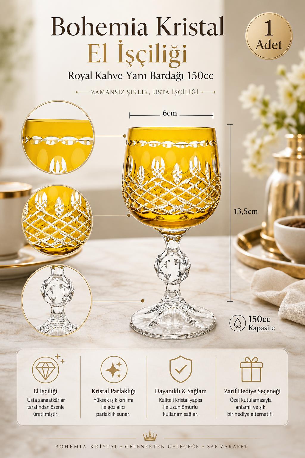 Bohemia Kristal Kahve Yanı Su Bardağı 150 cc - Royal Model, 1 Adet