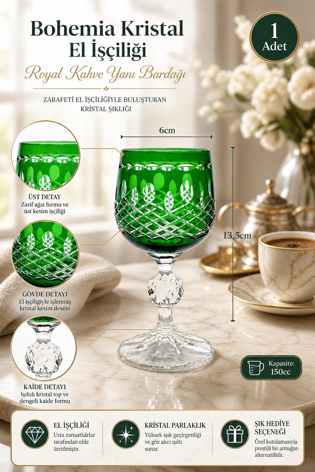 Bohemia Kristal Kahve Yanı Su Bardağı 150 cc - Royal Model, 1 Adet