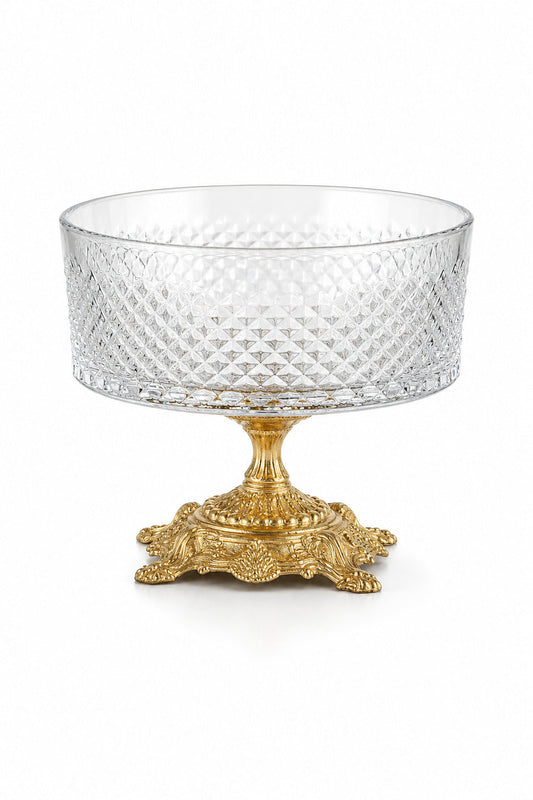 Kesme Kristal Metal Ayaklı Kase 19 cm - Karizma Desen, 1 Adet